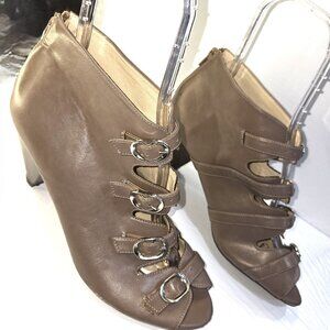 Cato Women's Taupe Faux Leather Open Buckled Ankle Shoes Size 11M